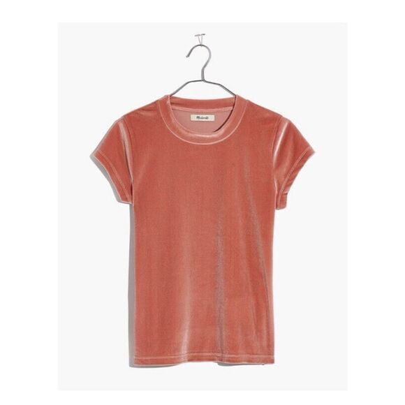 Madewell Peach Pink Velvet Crewneck Tee Size XS - Picture 1 of 7